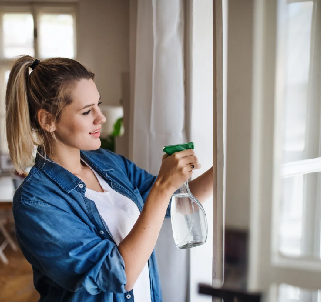 Image of a support worker assisting with cleaning or tidying a home